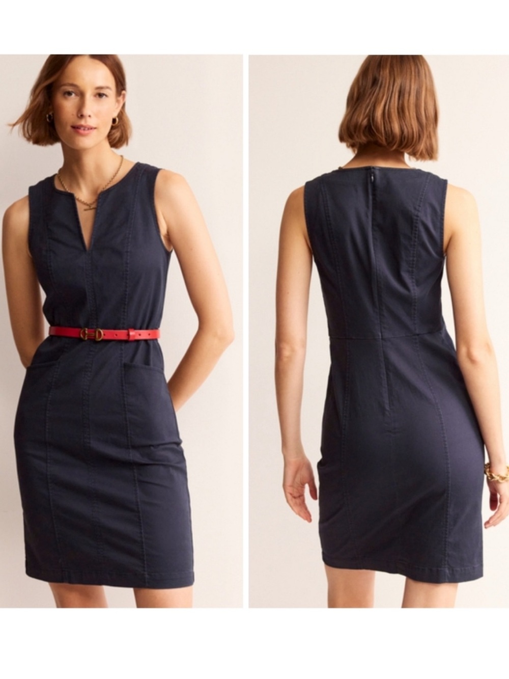 Boden Navy Helena Chino Dress Pencil V Neck Sleeveless - Picture 3 of 7